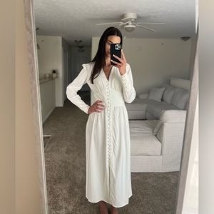 Elegant White Long Sleeve Button-Front Wedding Dress